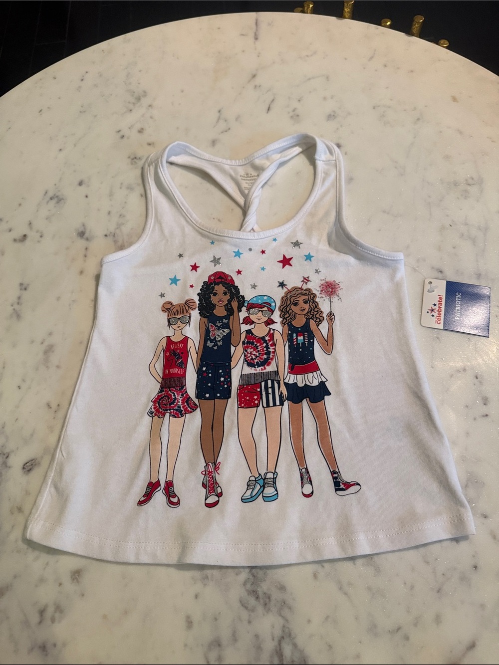 Girls' White Graphic Tank Top with Patriotic Doll Design by Carter's